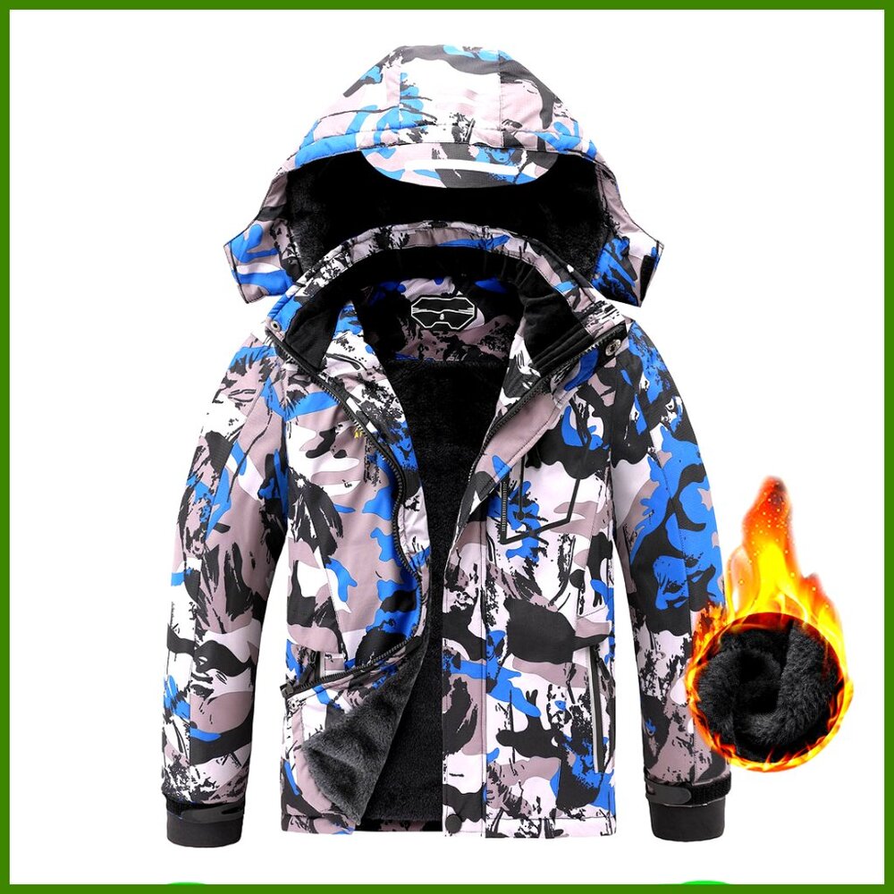 Waterproof Breathable Fleece Lined Ski Jacket Windproof Hooded Snowboard Coat